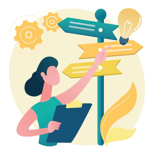 Illustration woman shows objective several direction- personal service Anaïs Bouvier Gonzalez